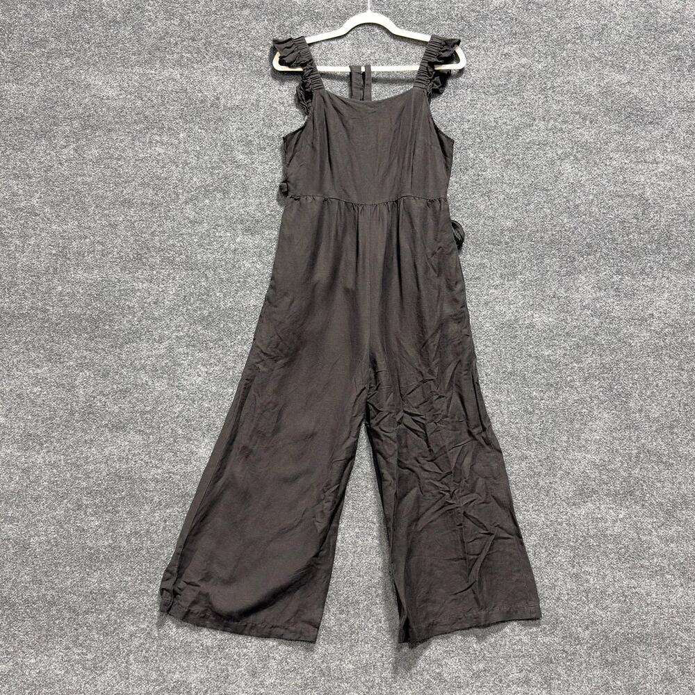 Peter Som Jumpsuit Womens 8 Black Square Neck Ruffle Strap Tie Back Wide Leg